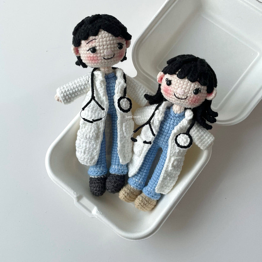 handicroft handmade crochet doctor amigurumi figurine plush male and female