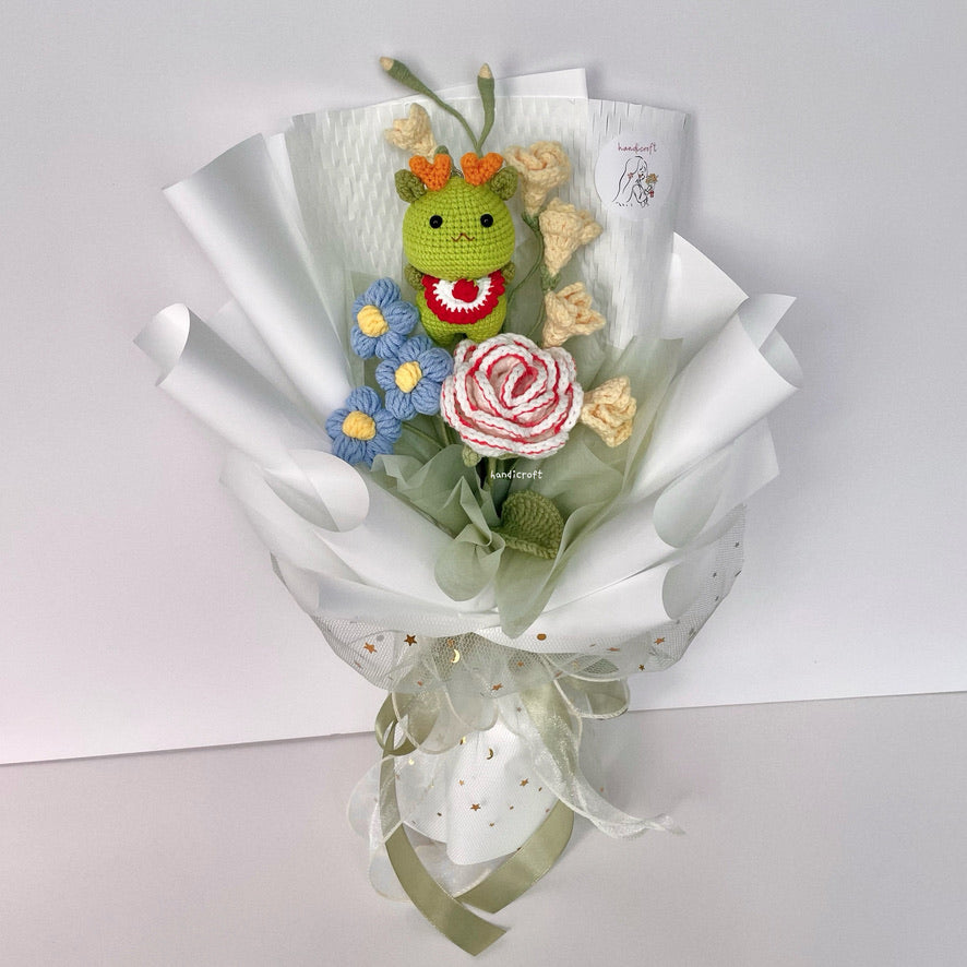 handicroft handmade crochet dragon flower bouquet dragon in bloom