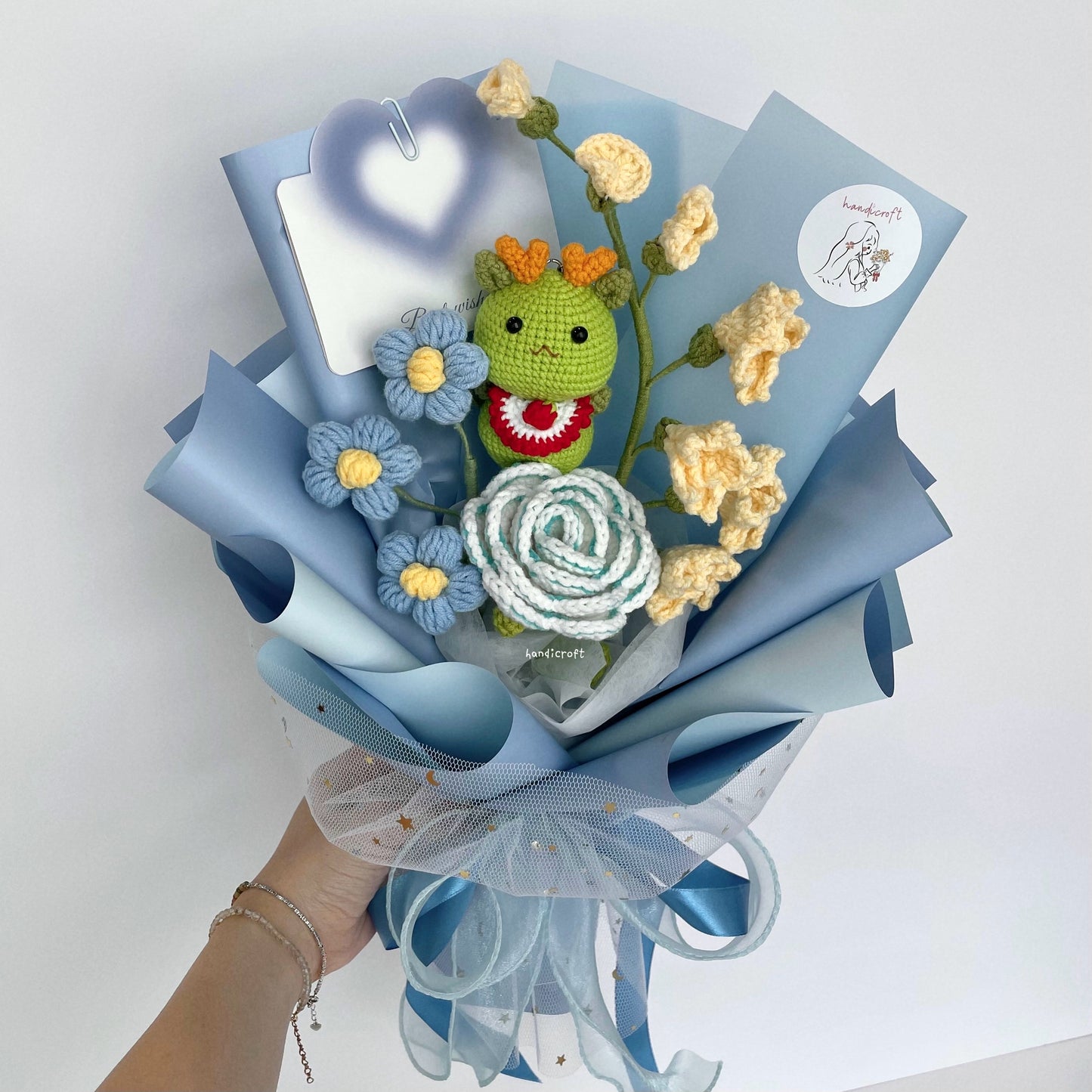 handicroft handmade crochet dragon flower bouquet dragon in bloom