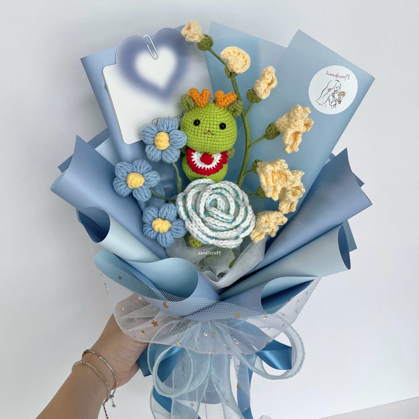 handicroft handmade crochet dragon flower bouquet dragon in bloom
