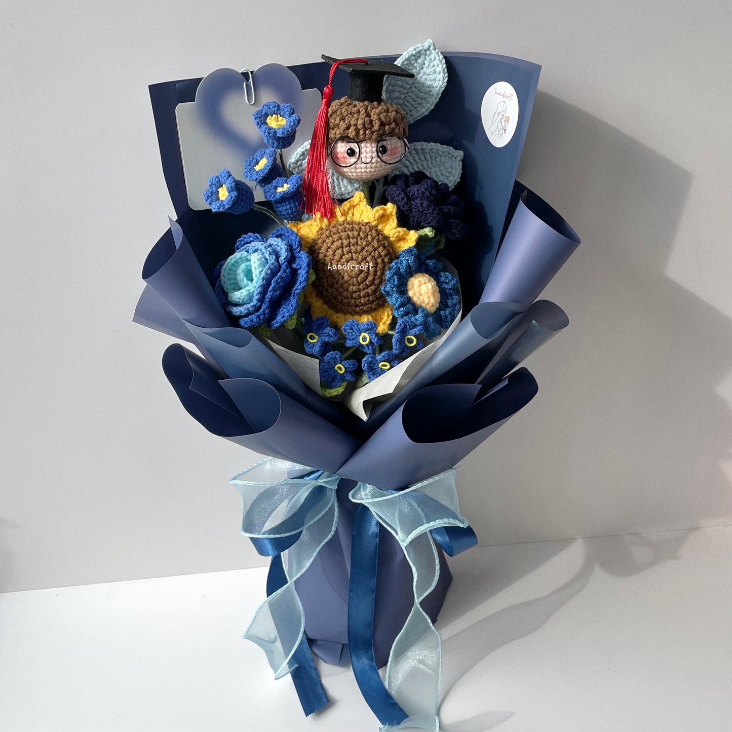 handicroft handmade crochet everlasting navy dark blue graduation flower bouquet graduate galaxy