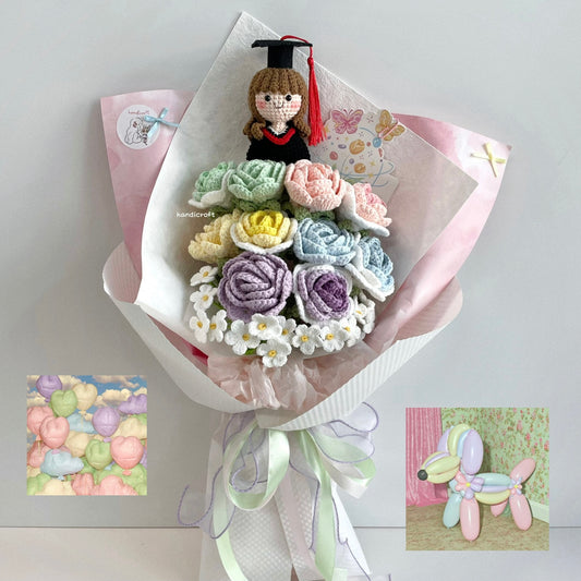 handicroft handmade crochet everlasting pastel graduation flower bouquet pastel possibilities