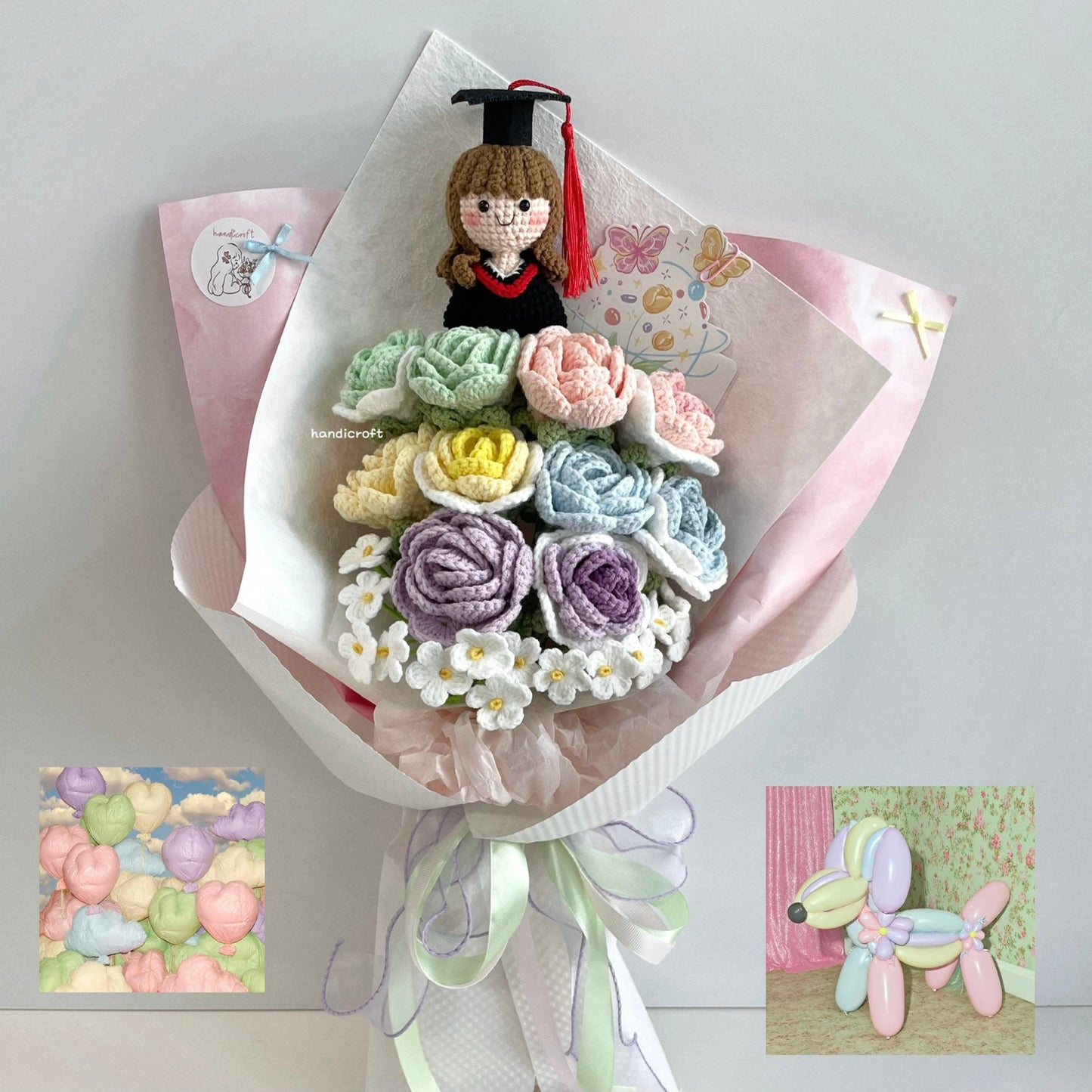 handicroft handmade crochet everlasting pastel graduation flower bouquet pastel possibilities