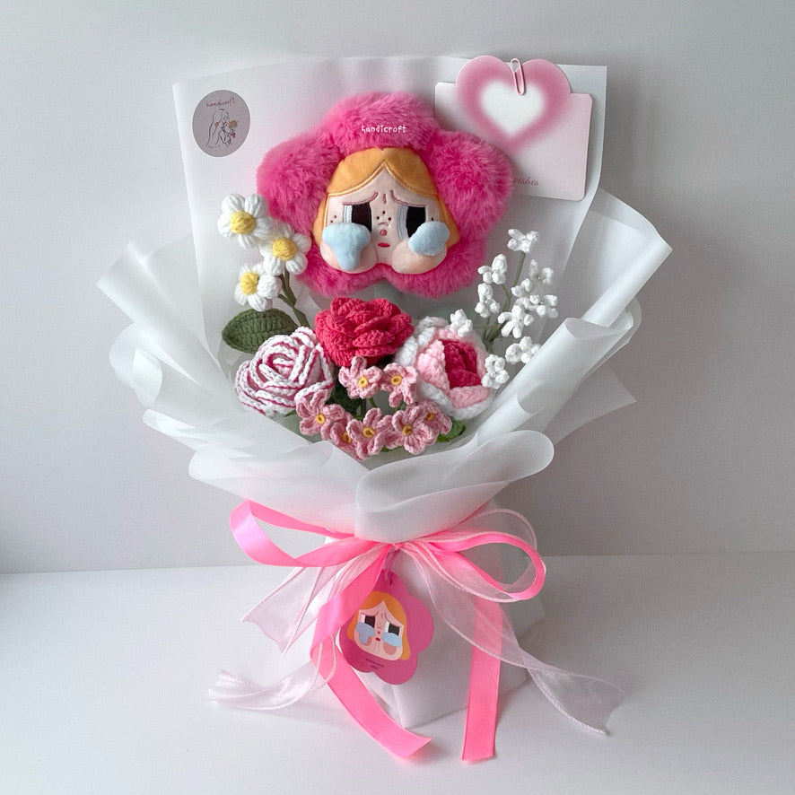 handicroft handmade crochet flower bouquet crybaby sad club series plush crybaby's lover 6 colours rouge pink