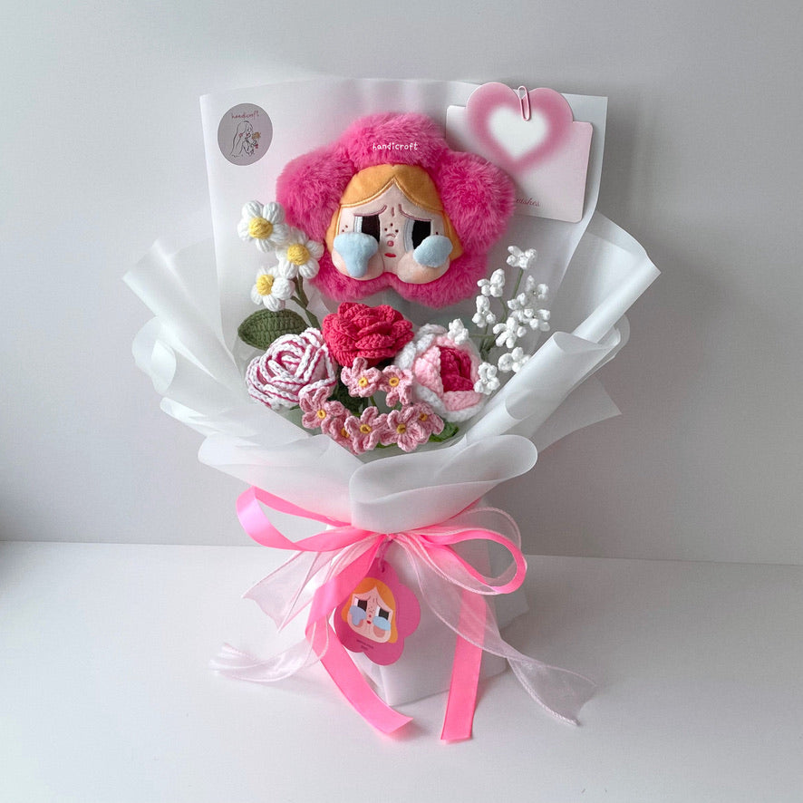 handicroft handmade crochet flower bouquet crybaby sad club series plush crybaby's lover 6 colours rouge pink