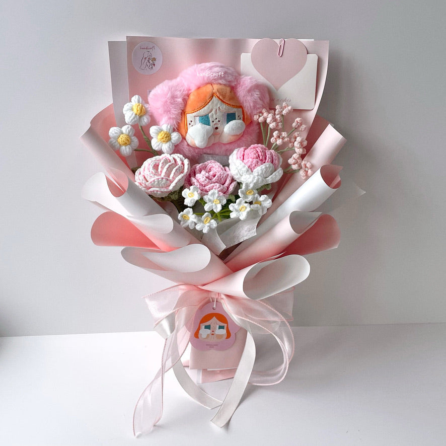 handicroft handmade crochet flower bouquet crybaby sad club series plush crybaby's lover 6 colours sakura pink
