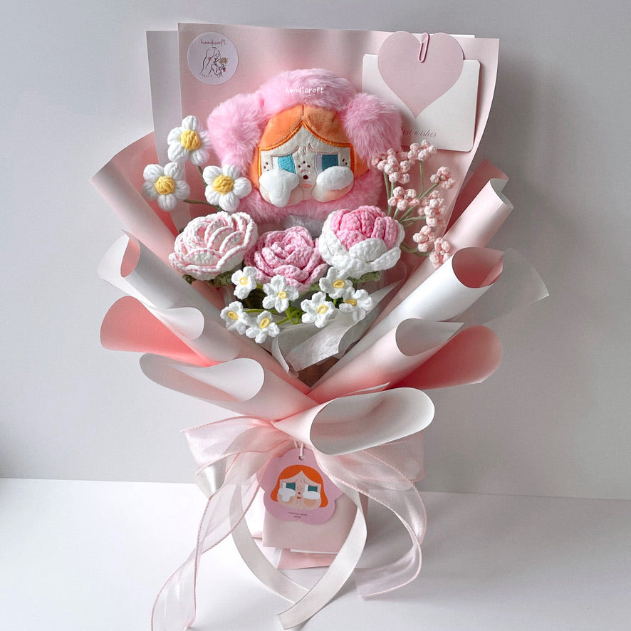 handicroft handmade crochet flower bouquet crybaby sad club series plush crybaby's lover 6 colours sakura pink