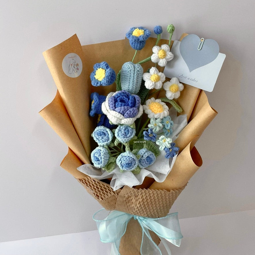 handicroft handmade crochet flower bouquet in 6 colours dreamie blue