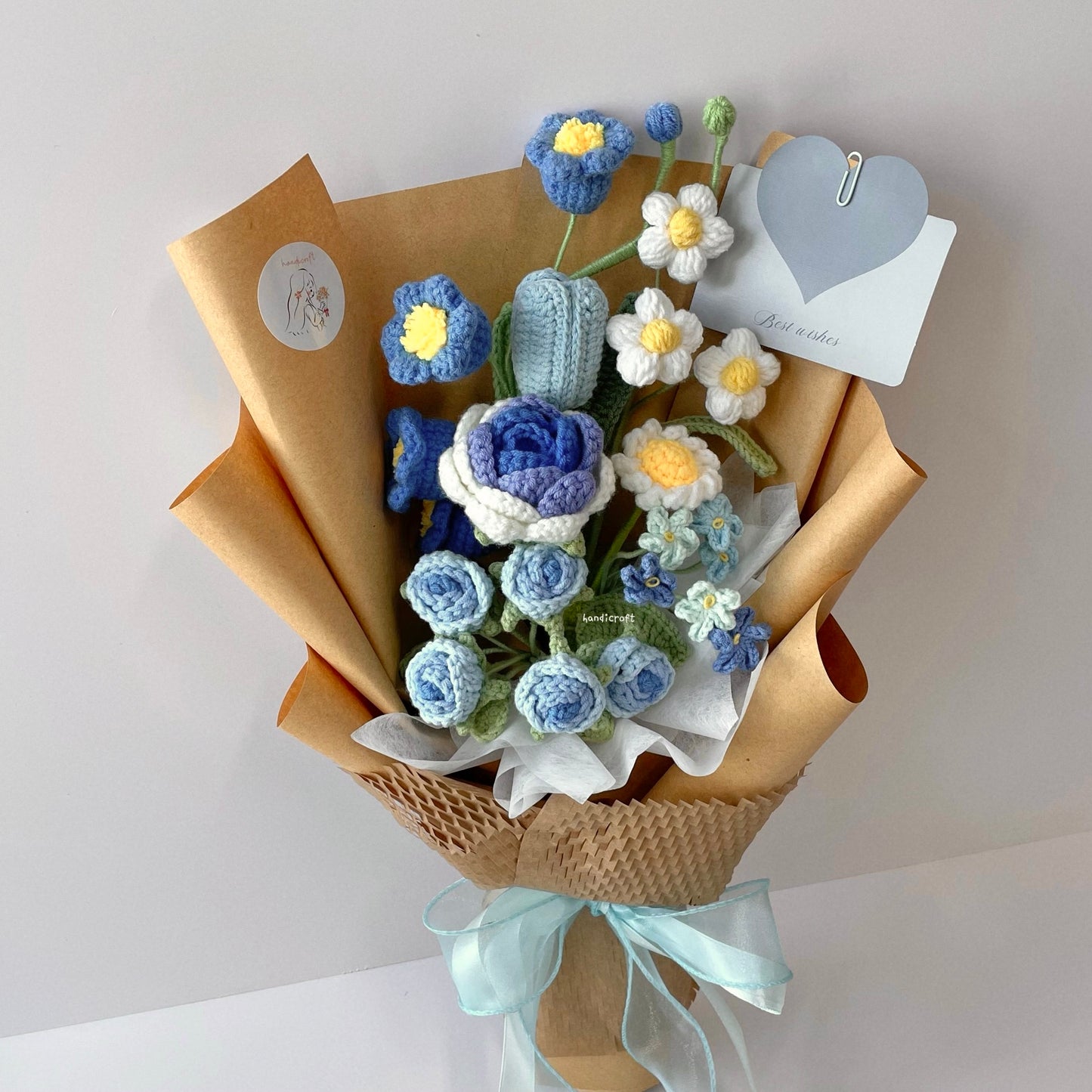 handicroft handmade crochet flower bouquet in 6 colours dreamie blue