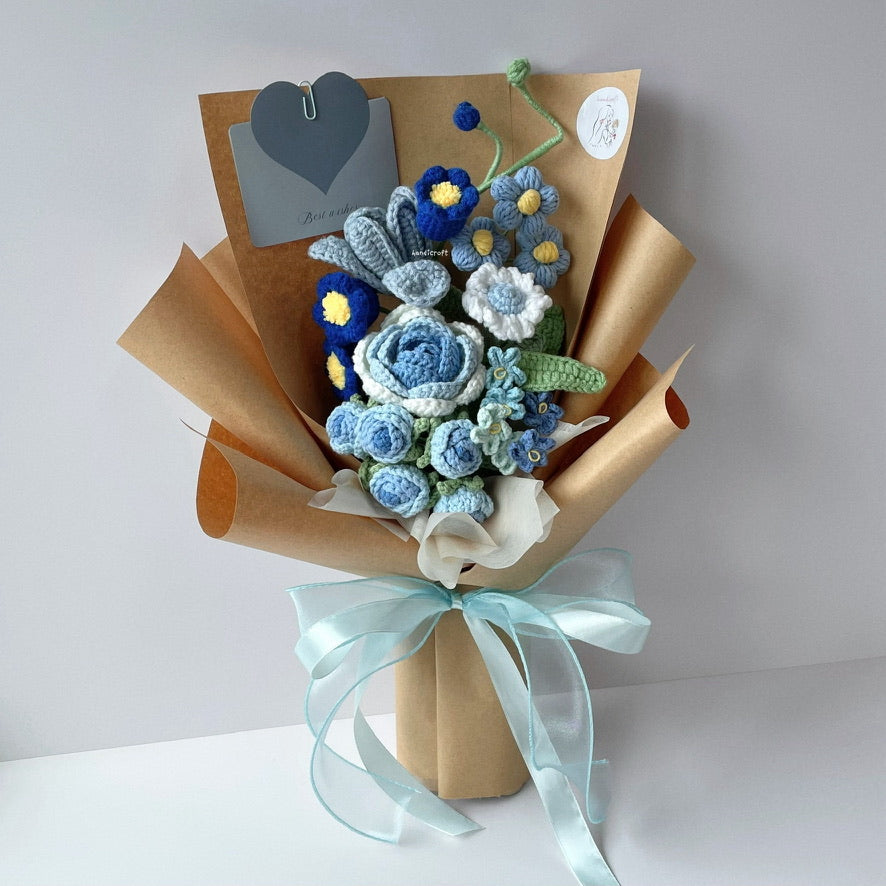 handicroft handmade crochet flower bouquet in 6 colours dreamie blue