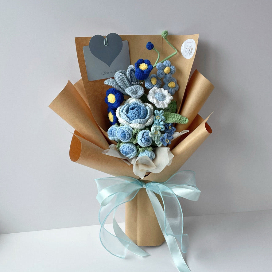 handicroft handmade crochet flower bouquet in 6 colours dreamie blue