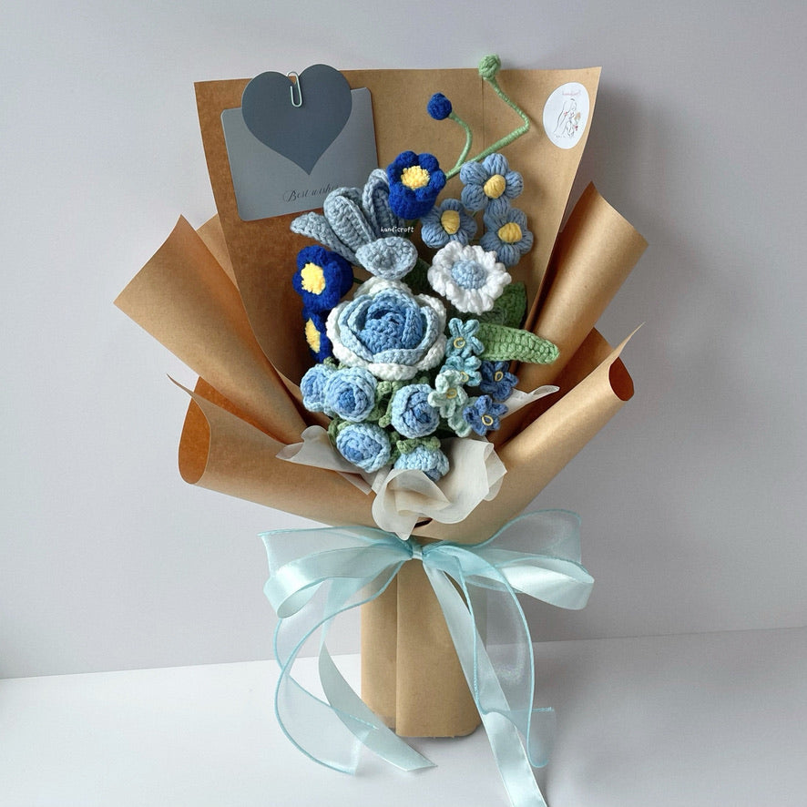 handicroft handmade crochet flower bouquet in 6 colours dreamie blue