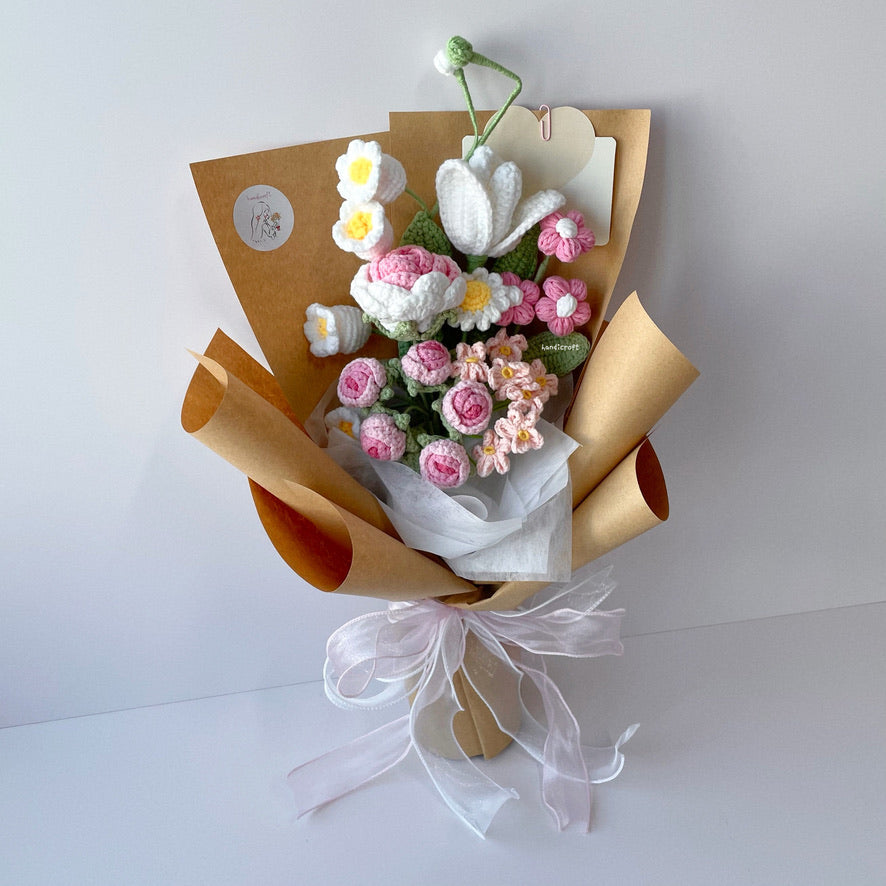 handicroft handmade crochet flower bouquet in 6 colours dreamie pink