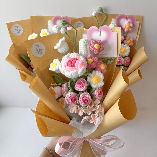 handicroft handmade crochet flower bouquet in 6 colours dreamie pink
