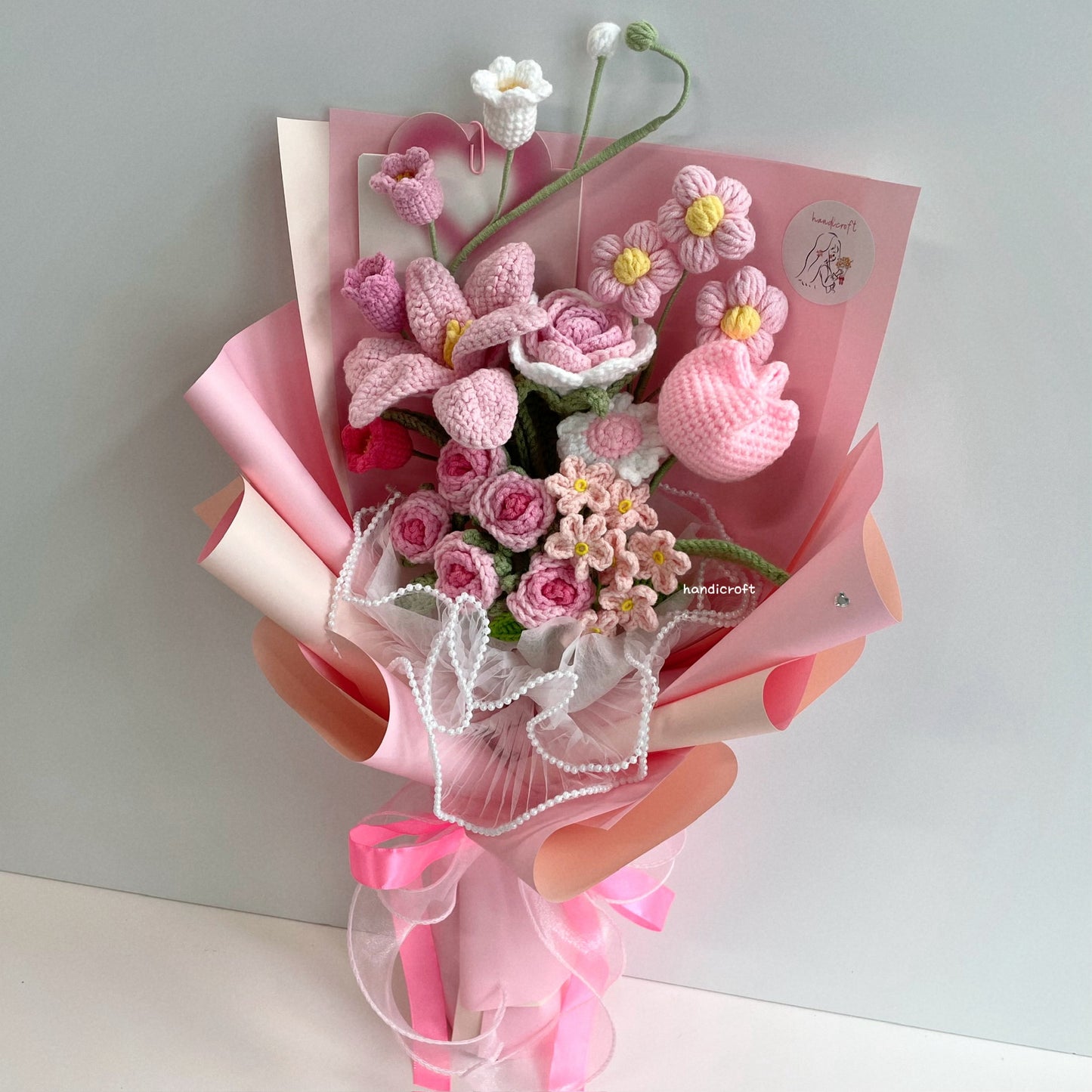 handicroft handmade crochet flower bouquet in 7 colours florie pink