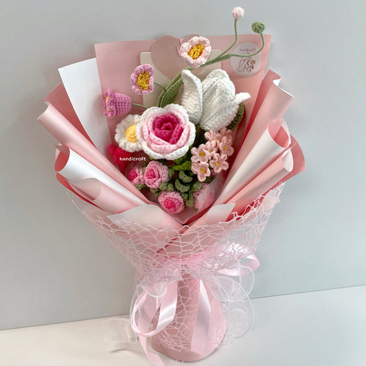 handicroft handmade crochet flower bouquet in 7 colours sweetie pink