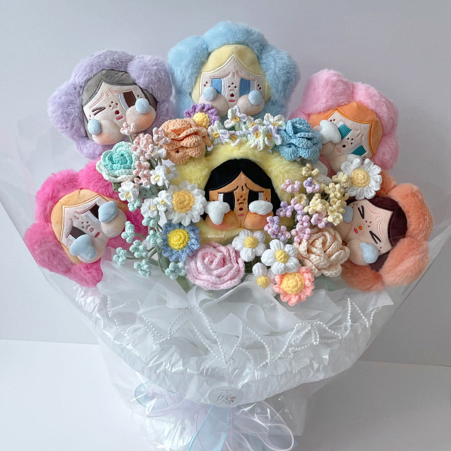 handicroft handmade crochet flower bouquet pop mart crybaby sad club series no tears left to cry