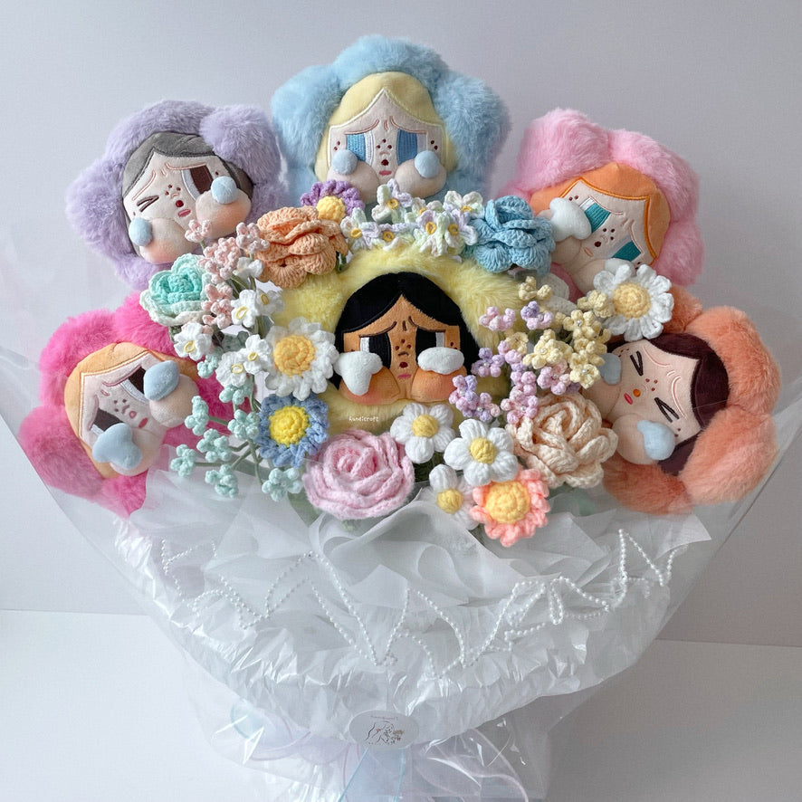 handicroft handmade crochet flower bouquet pop mart crybaby sad club series no tears left to cry