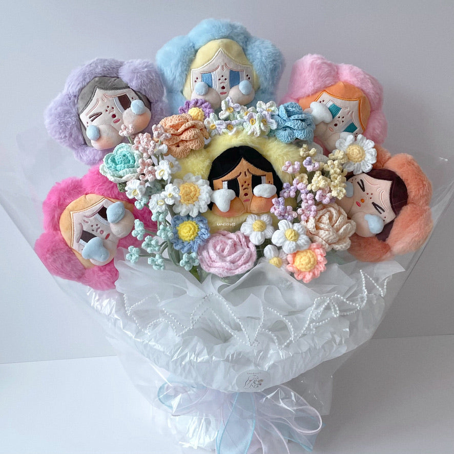 handicroft handmade crochet flower bouquet pop mart crybaby sad club series no tears left to cry