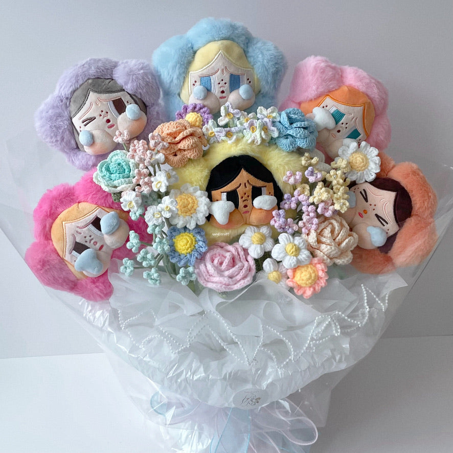 handicroft handmade crochet flower bouquet pop mart crybaby sad club series no tears left to cry