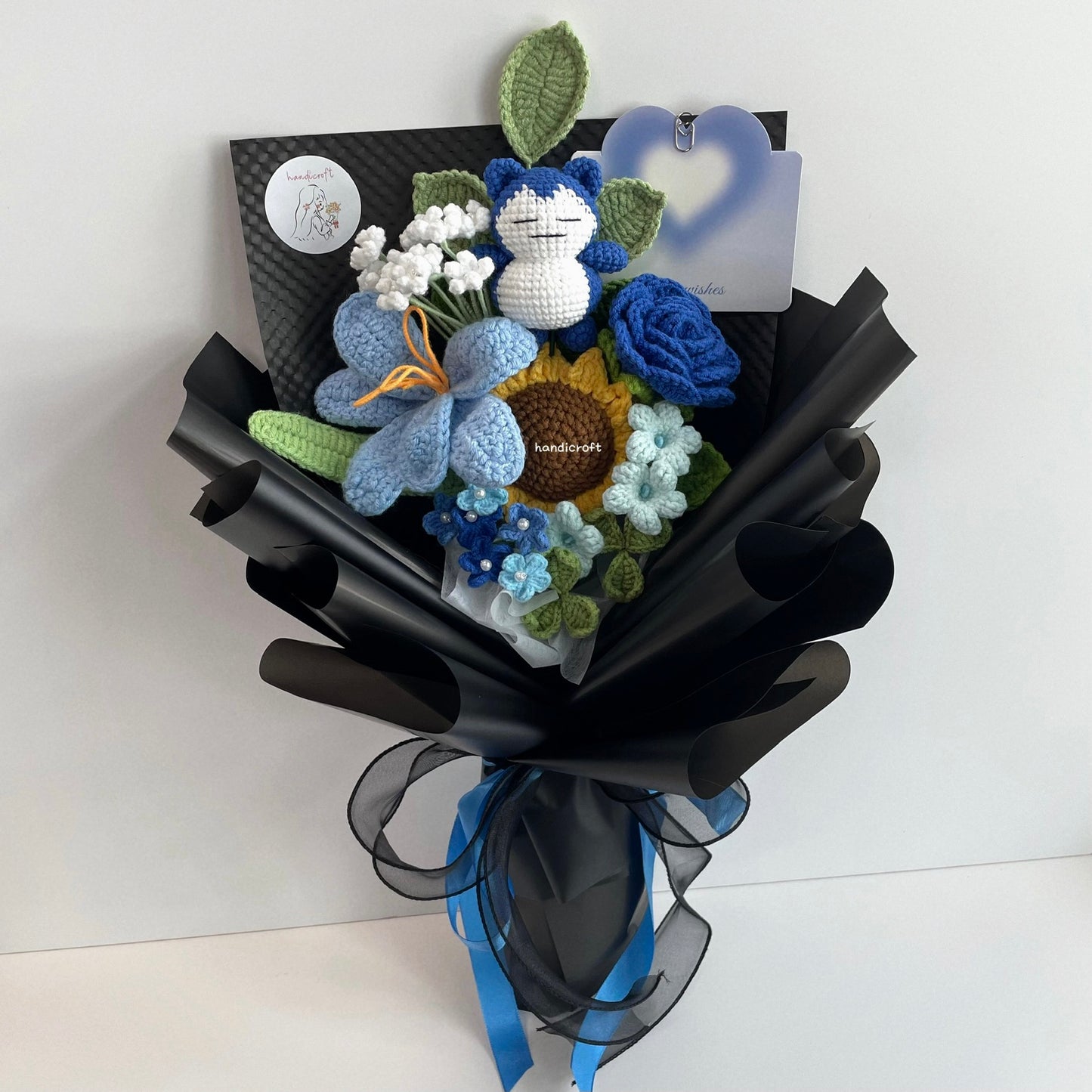 handicroft handmade crochet flower bouquet the gentle giant blue