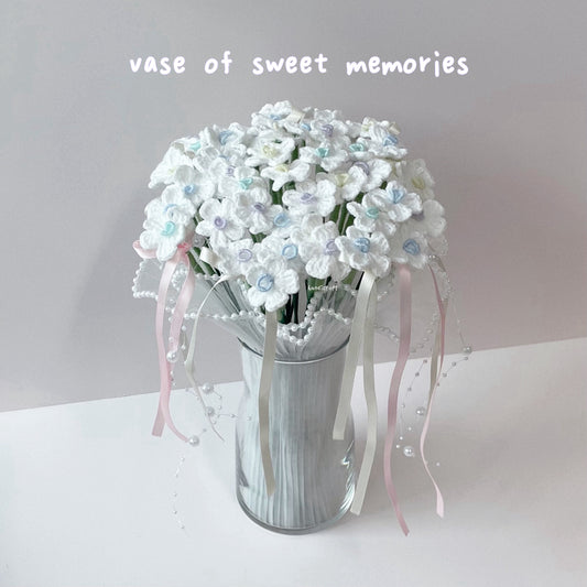 handicroft handmade crochet flower bouquet vase arrangement vase of sweet memories forget me not pastel flowers