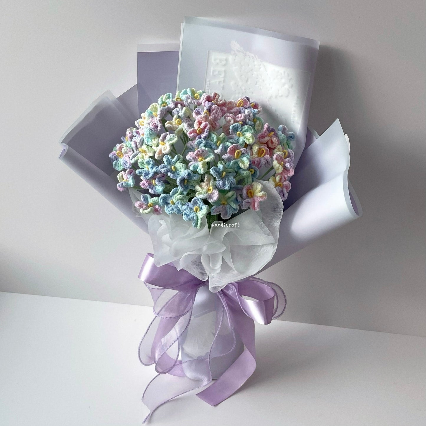 handicroft handmade crochet forget-me-not flower bouquet our little forever purple