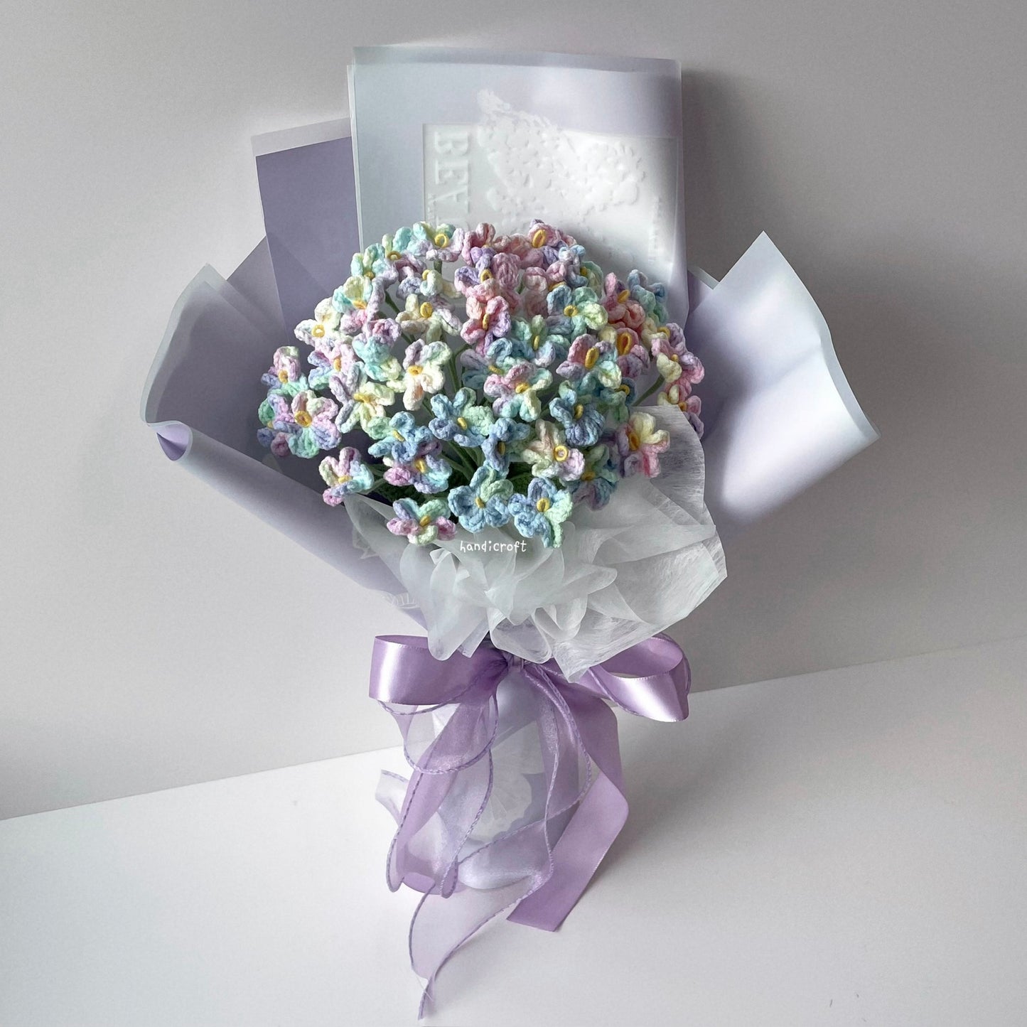 handicroft handmade crochet forget-me-not flower bouquet our little forever purple