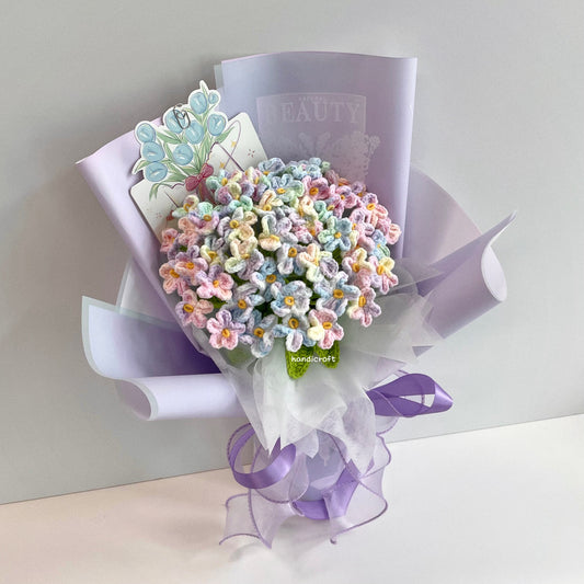 handicroft handmade crochet forget-me-not flower bouquet our little forever purple