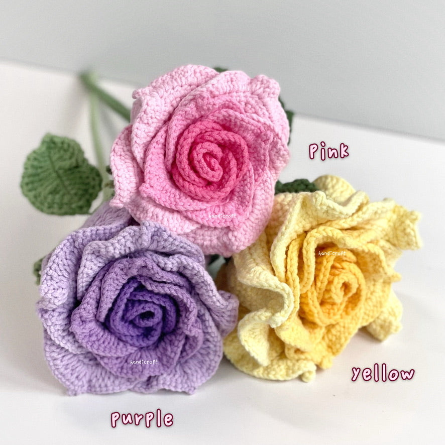 handicroft handmade crochet giant ombre thai rose flower bouquet colours