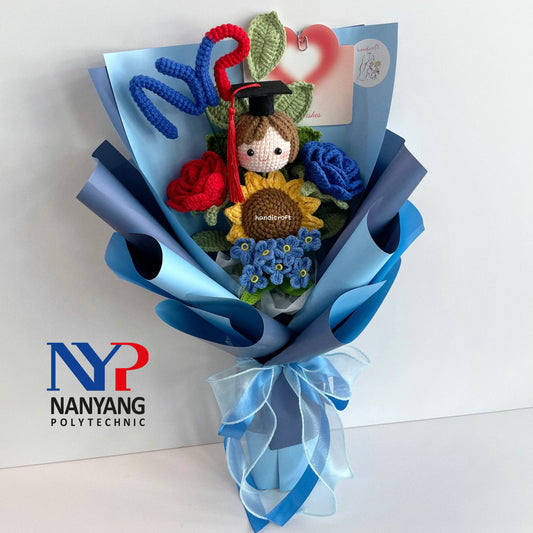 handicroft handmade crochet graduation flower bouquet NYP Nanyang Polytechnic special blooms
