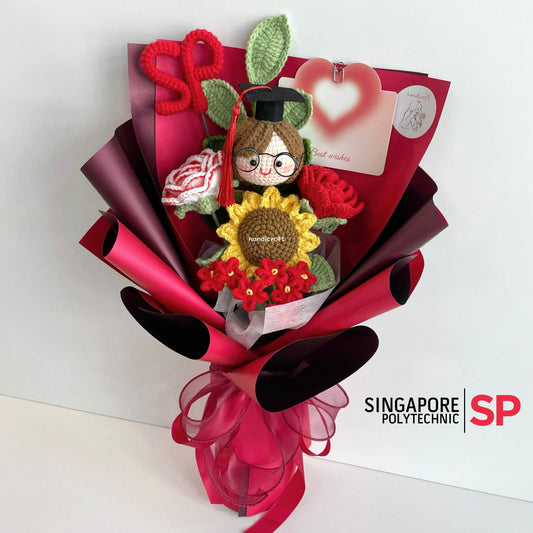 handicroft handmade crochet graduation flower bouquet SP Singapore Polytechnic special blooms