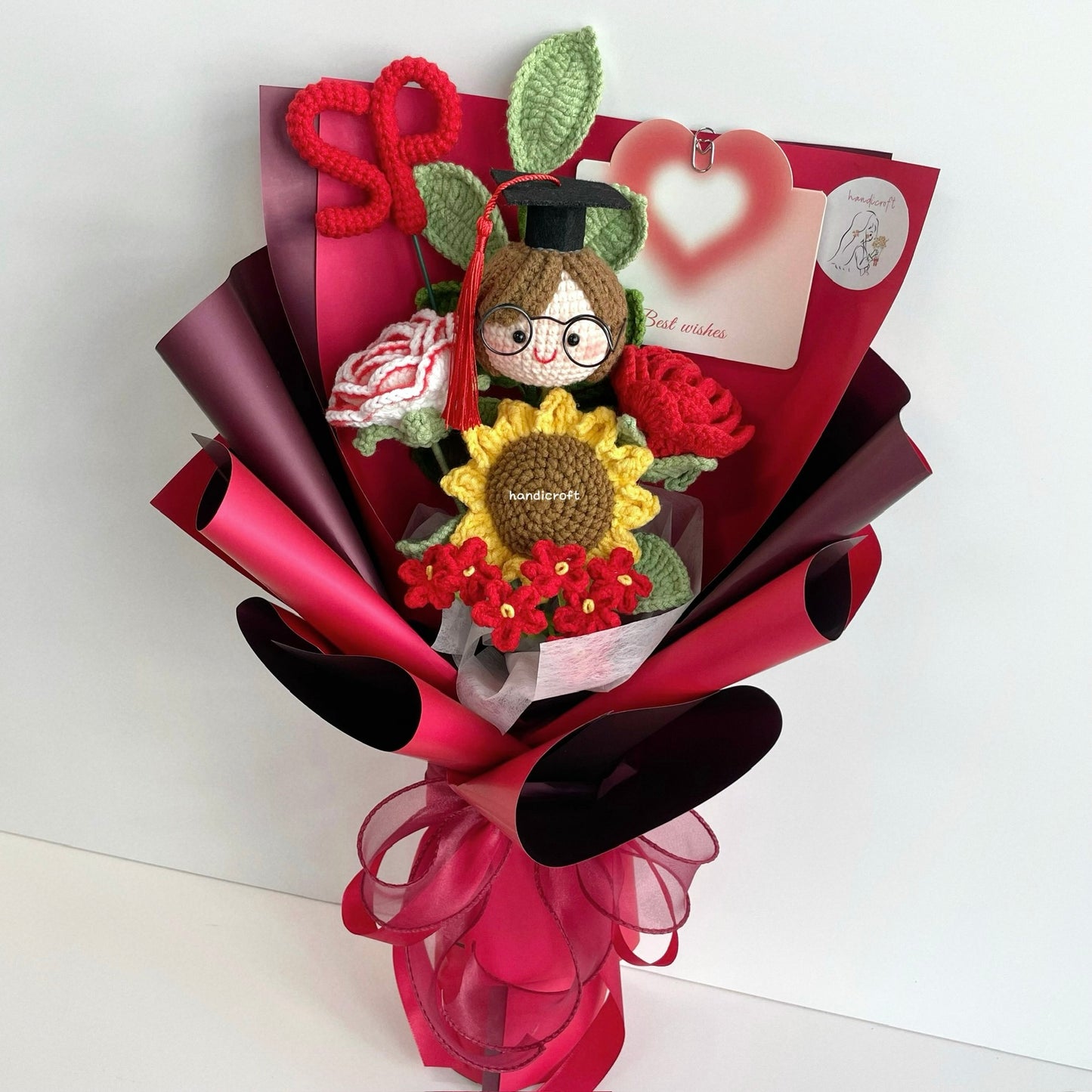 handicroft handmade crochet graduation flower bouquet SP Singapore Polytechnic special blooms