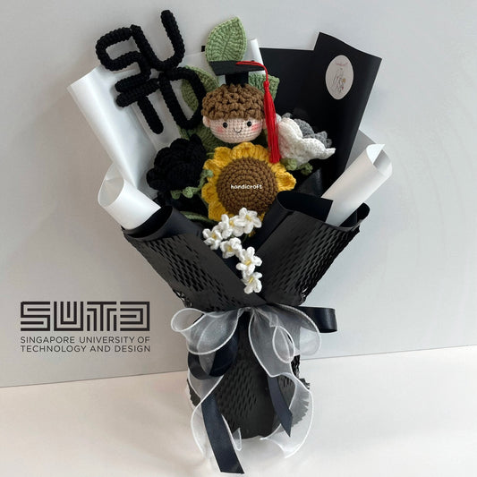 handicroft handmade crochet graduation flower bouquet SUTD Singapore University of Technology and Design special blooms