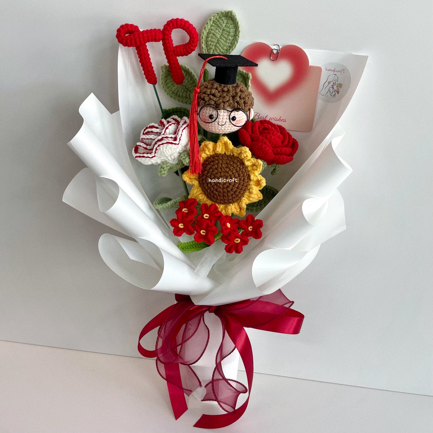 handicroft handmade crochet graduation flower bouquet TP Temasek Polytechnic special blooms