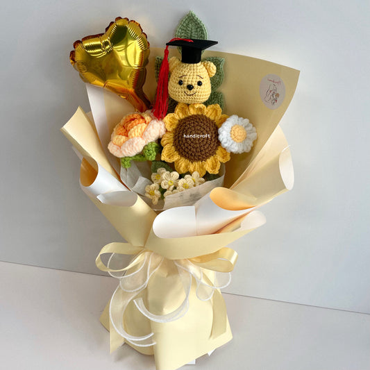 handicroft handmade crochet graduation flower bouquet celebrate blossoms: hunny edition yellow