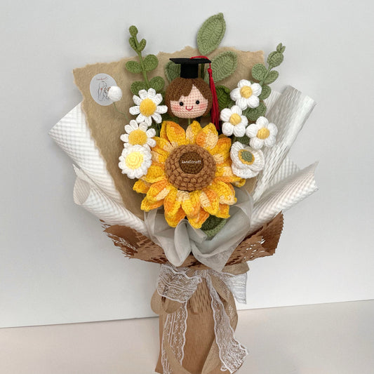 handicroft handmade crochet graduation jumbo sunflower flower bouquet a sunny beginning