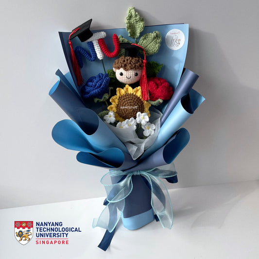 handicroft handmade crochet graduation special flower bouquet NTU special blooms NTU colour theme