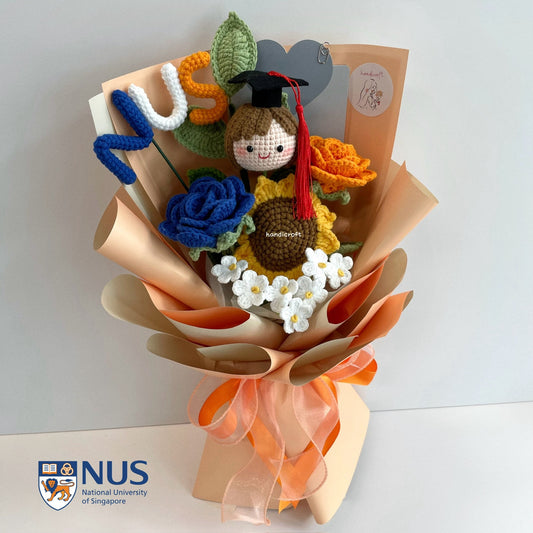 handicroft handmade crochet graduation special flower bouquet NUS special blooms NUS colour theme