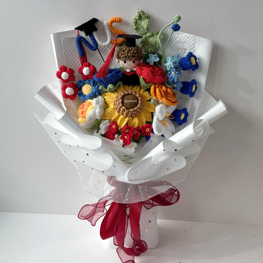 handicroft handmade crochet graduation special flower bouquet NUS special blooms garden edition