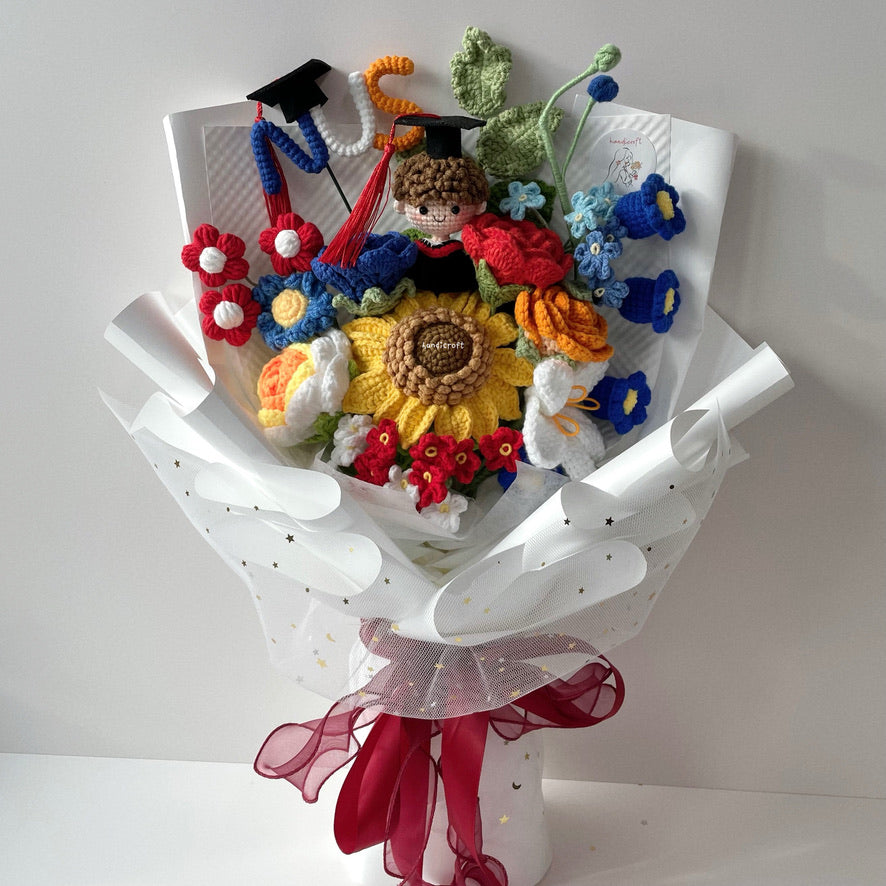 handicroft handmade crochet graduation special flower bouquet NUS special blooms garden edition