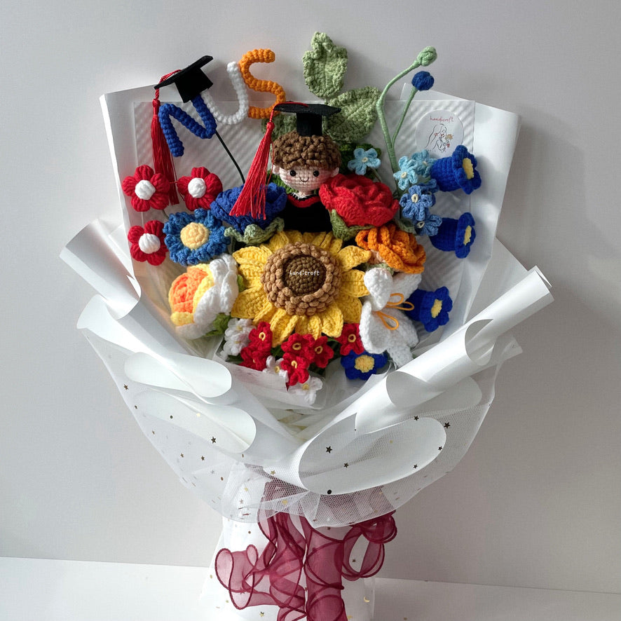 handicroft handmade crochet graduation special flower bouquet NUS special blooms garden edition