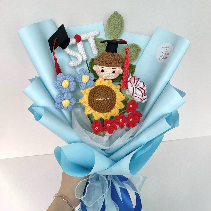 handicroft handmade crochet graduation special flower bouquet SIT special blooms handicroft mix boy graduate doll