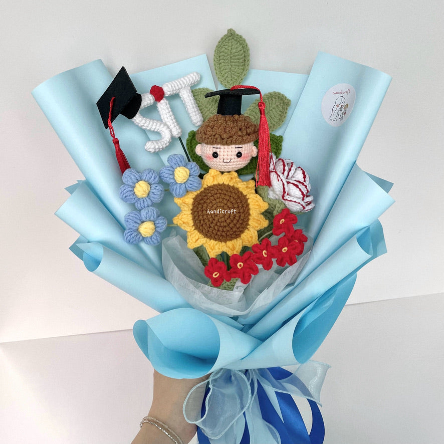 handicroft handmade crochet graduation special flower bouquet SIT special blooms handicroft mix boy graduate doll