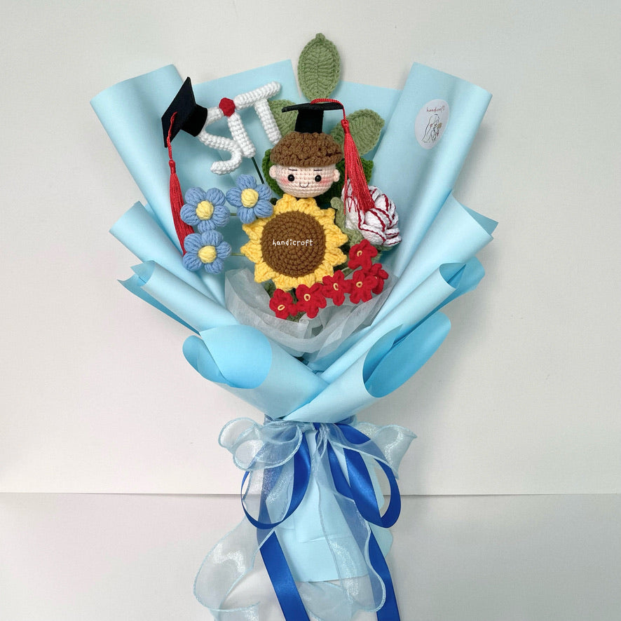 handicroft handmade crochet graduation special flower bouquet SIT special blooms handicroft mix boy graduate doll