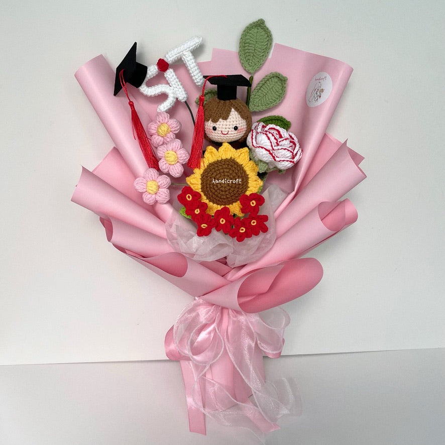 handicroft handmade crochet graduation special flower bouquet SIT special blooms handicroft mix girl graduate doll