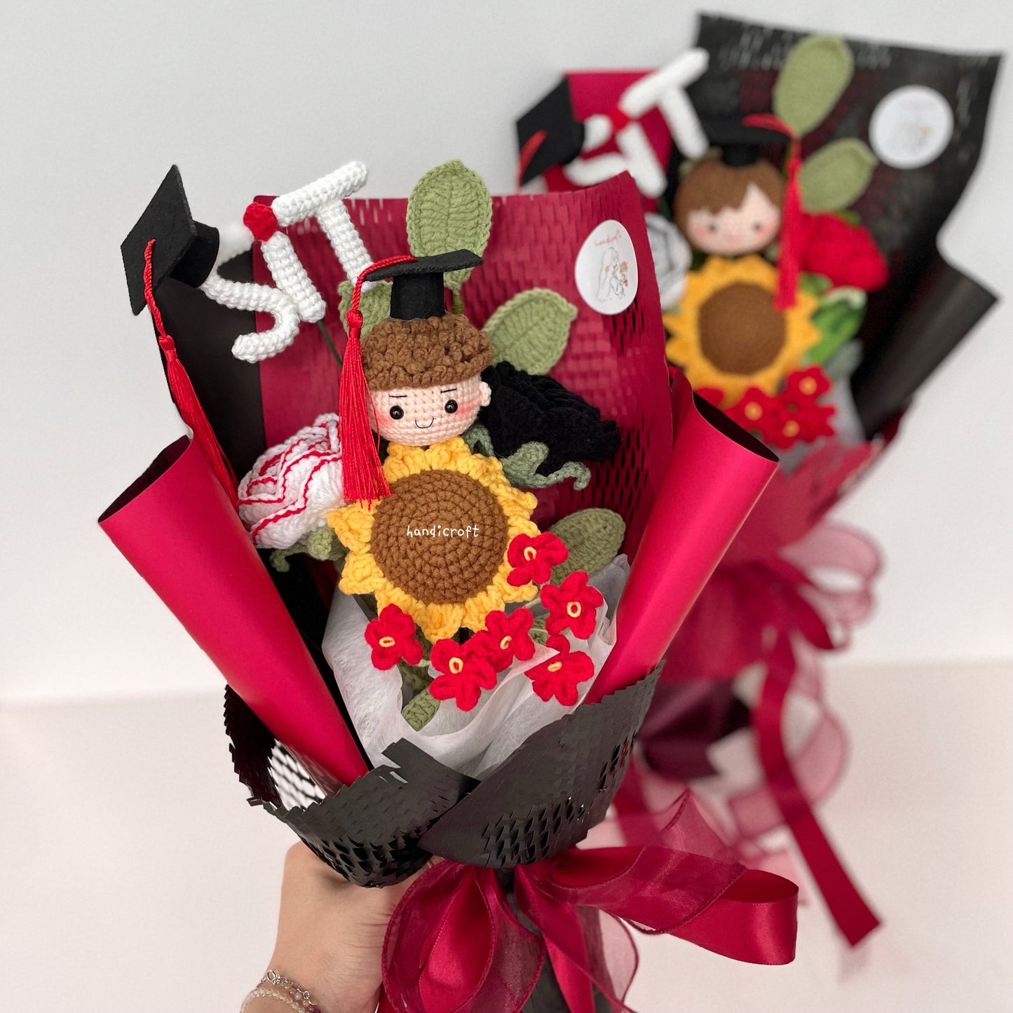 handicroft handmade crochet graduation special flower bouquet SIT special blooms version 2 colour theme A boy