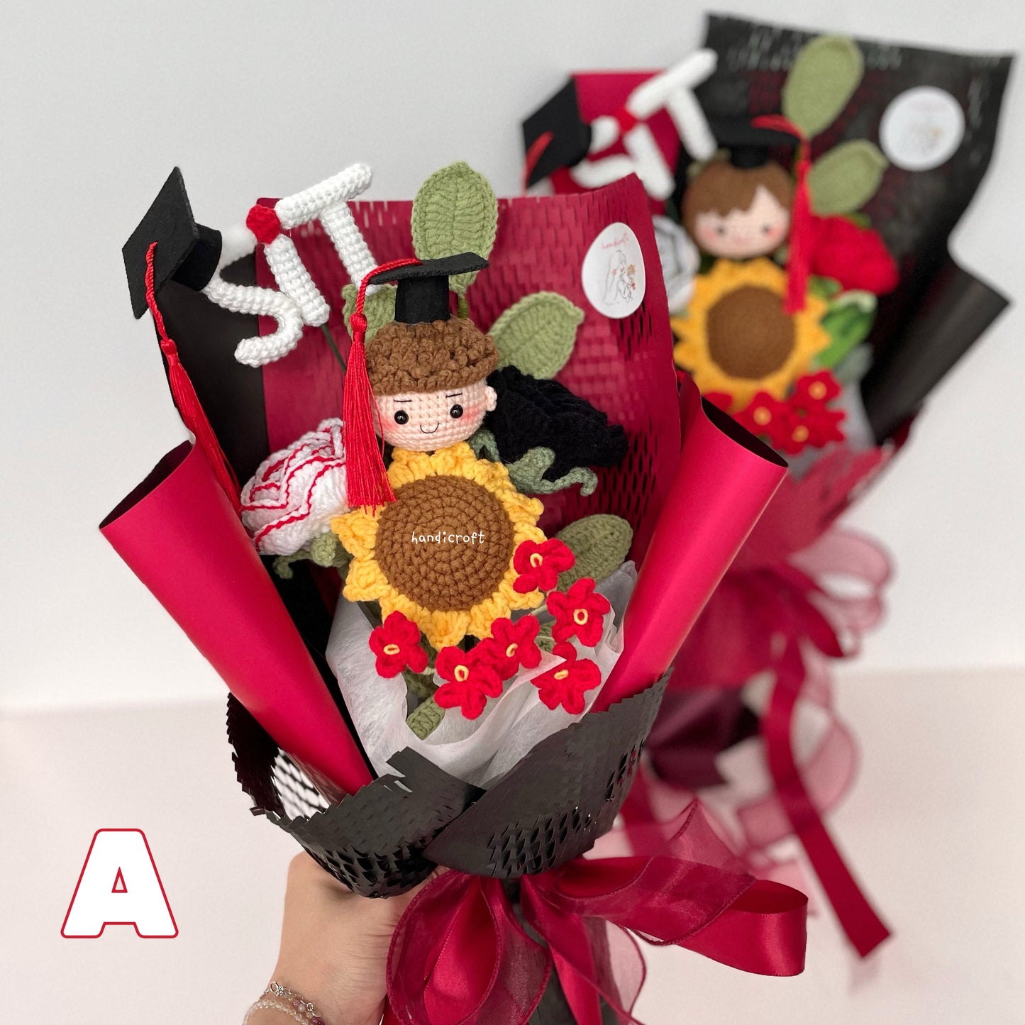 handicroft handmade crochet graduation special flower bouquet SIT special blooms version 2 colour theme A boy