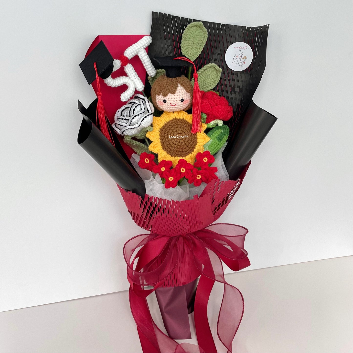 handicroft handmade crochet graduation special flower bouquet SIT special blooms version 2 colour theme B girl