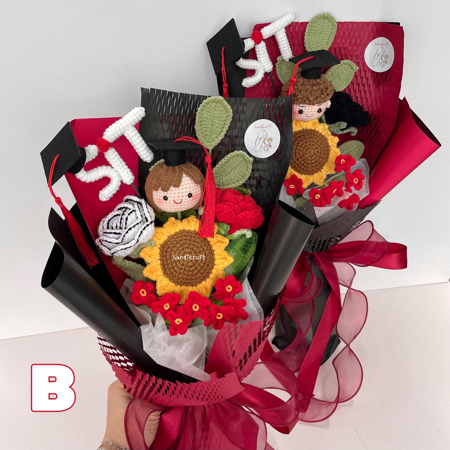 handicroft handmade crochet graduation special flower bouquet SIT special blooms version 2 colour theme B girl